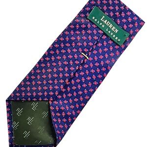 Lauren Ralph Lauren Necktie Geometric Pattern Silk Navy and Red‎